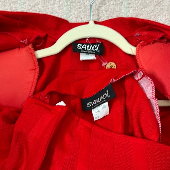 Vintage Sauci Red Stripe Skirt Suit Set Size Med Blazer Size 3 Skirt Office 90's - Picture 3 of 16